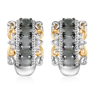D'Joy Premium Narsipatnam Alexandrite and White Zircon 1.85 ctw Hoop Earrings in 18K Vermeil YG and Rhodium Over Sterling Silver
