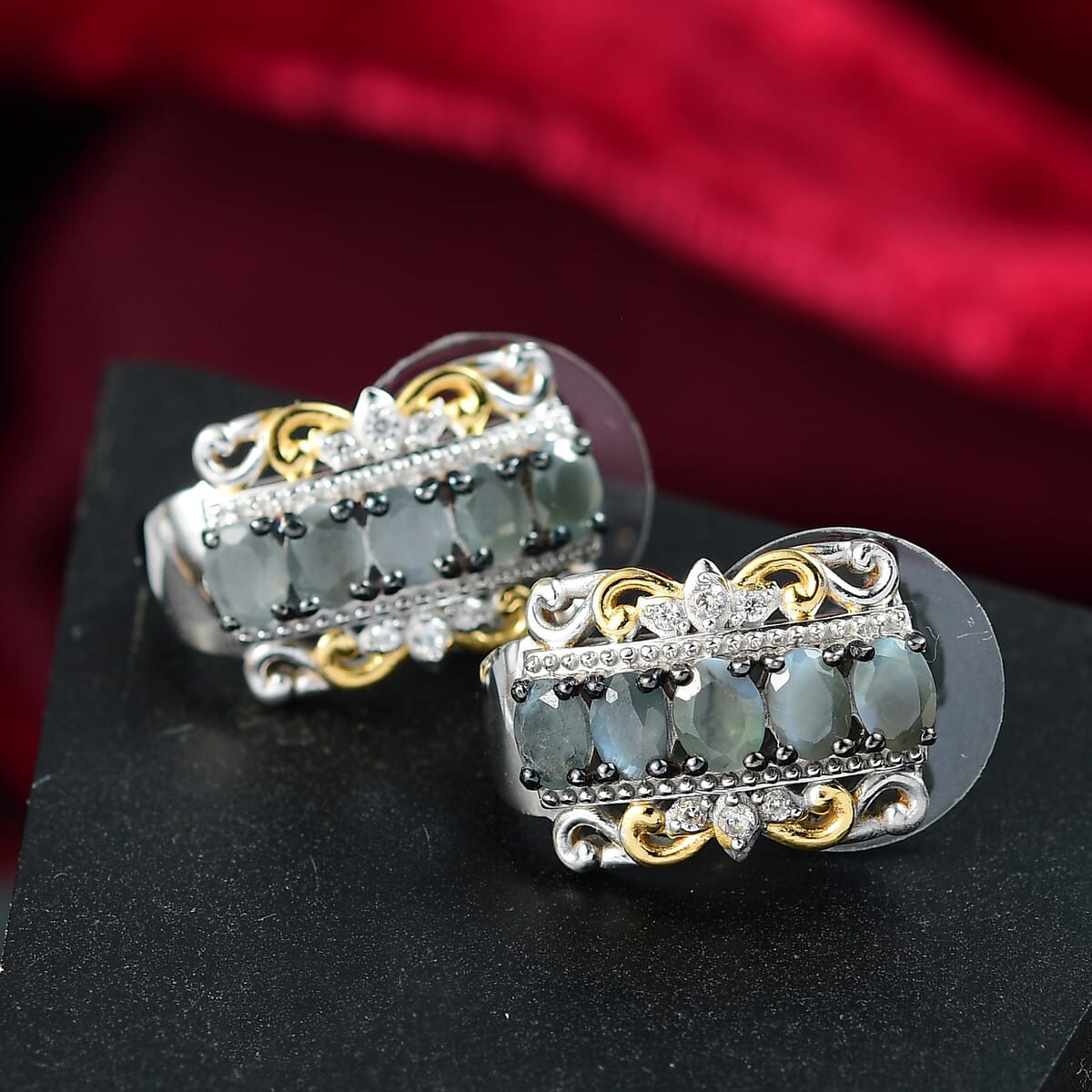 D'Joy Premium Narsipatnam Alexandrite and White Zircon 1.85 ctw Hoop Earrings in 18K Vermeil YG and Rhodium Over Sterling Silver image number 1