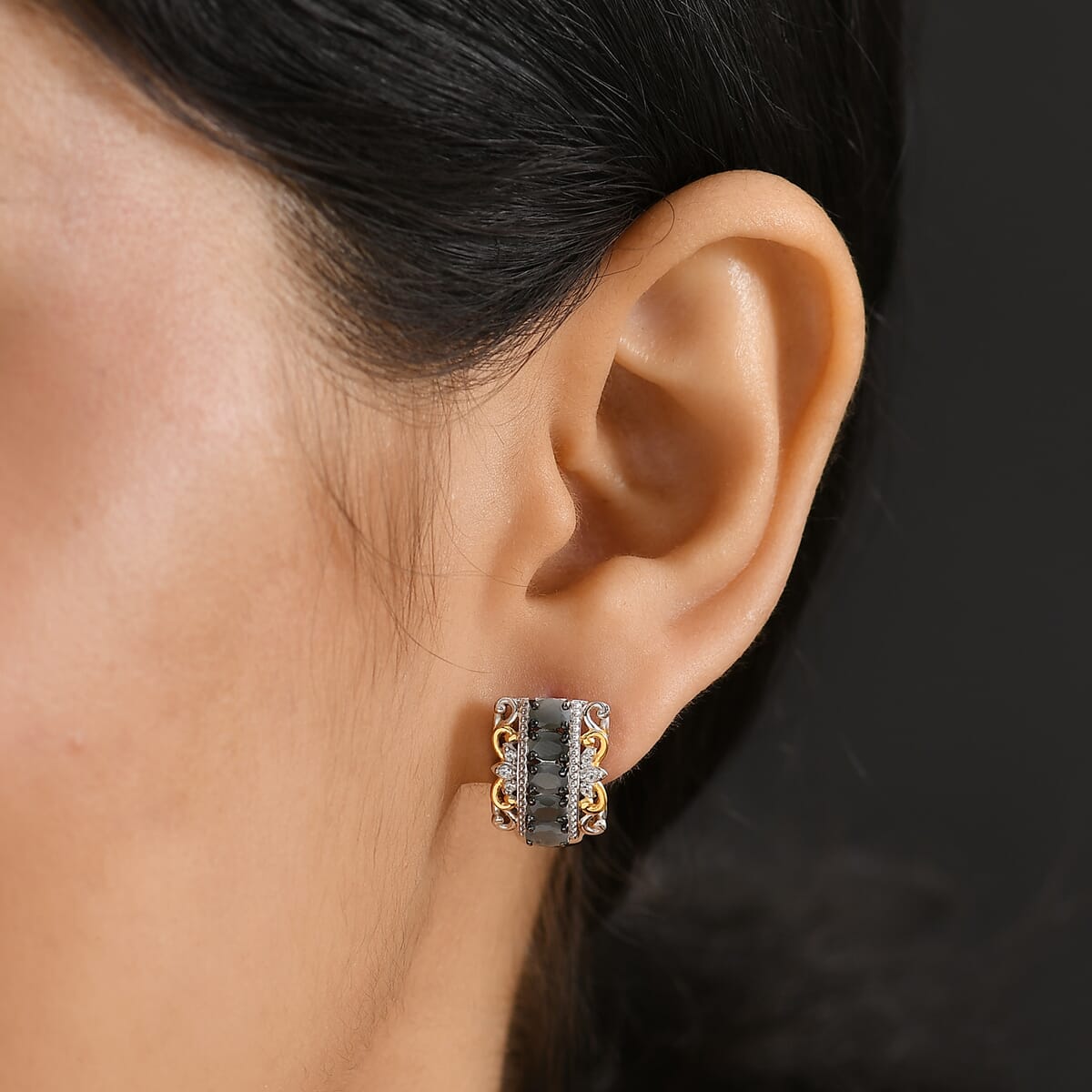 D'Joy Premium Narsipatnam Alexandrite and White Zircon 1.85 ctw Hoop Earrings in 18K Vermeil YG and Rhodium Over Sterling Silver image number 2
