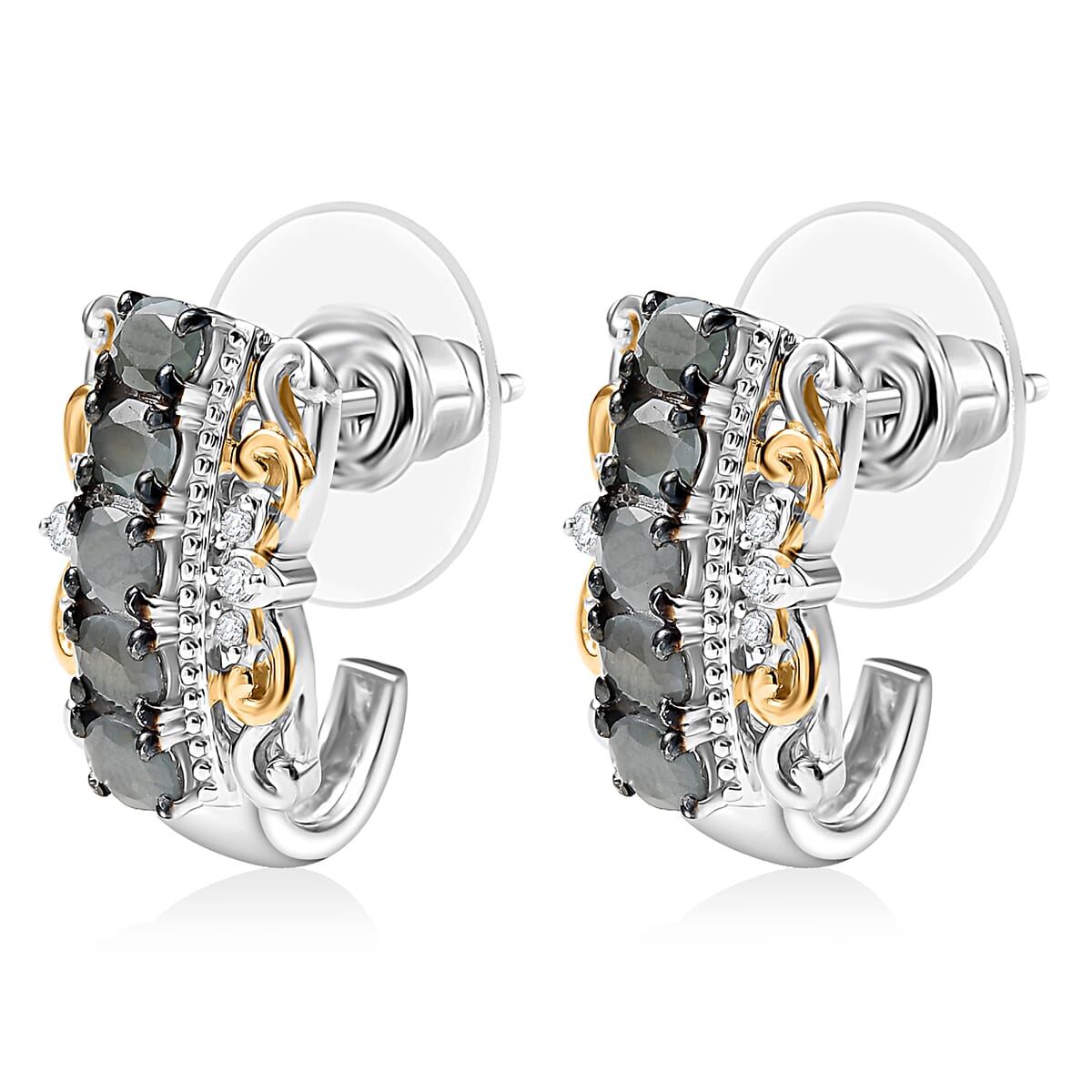 D'Joy Premium Narsipatnam Alexandrite and White Zircon 1.85 ctw Hoop Earrings in 18K Vermeil YG and Rhodium Over Sterling Silver image number 3
