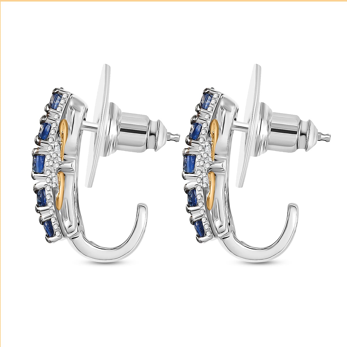 D'Joy Premium Ceylon Blue Sapphire and White Zircon 2.30 ctw Rococo Filigree Earrings in 18K Vermeil YG and Rhodium Over Sterling Silver image number 3