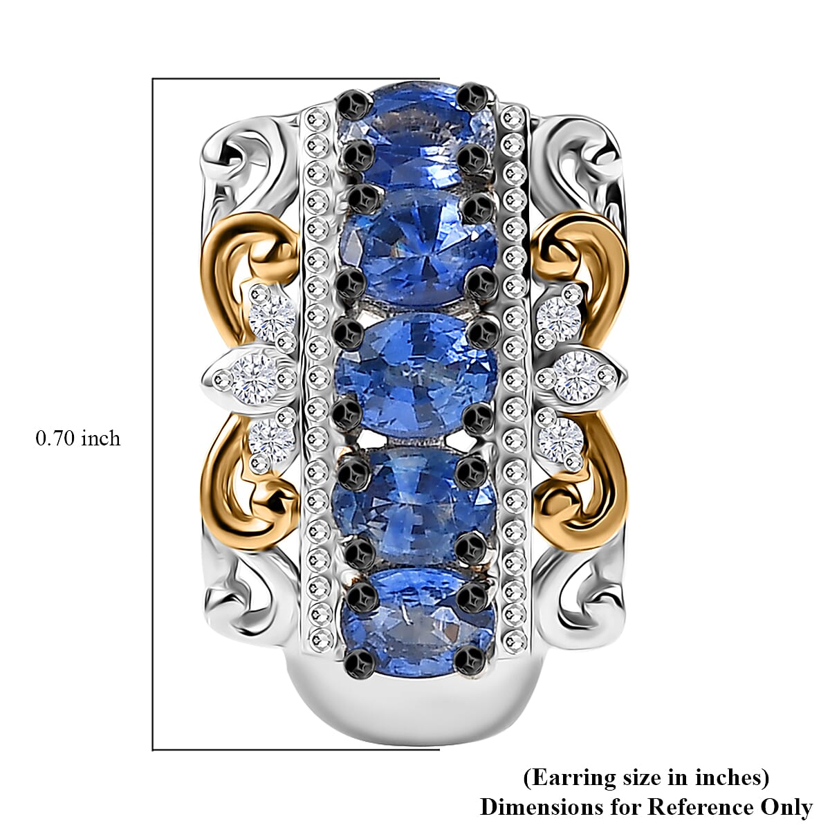 D'Joy Premium Ceylon Blue Sapphire and White Zircon 2.30 ctw Rococo Filigree Earrings in 18K Vermeil YG and Rhodium Over Sterling Silver image number 4