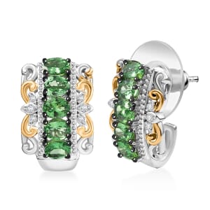 D'Joy Tsavorite Garnet and White Zircon 1.90 ctw Hoop Earrings in 18K Vermeil YG and Rhodium Over Sterling Silver