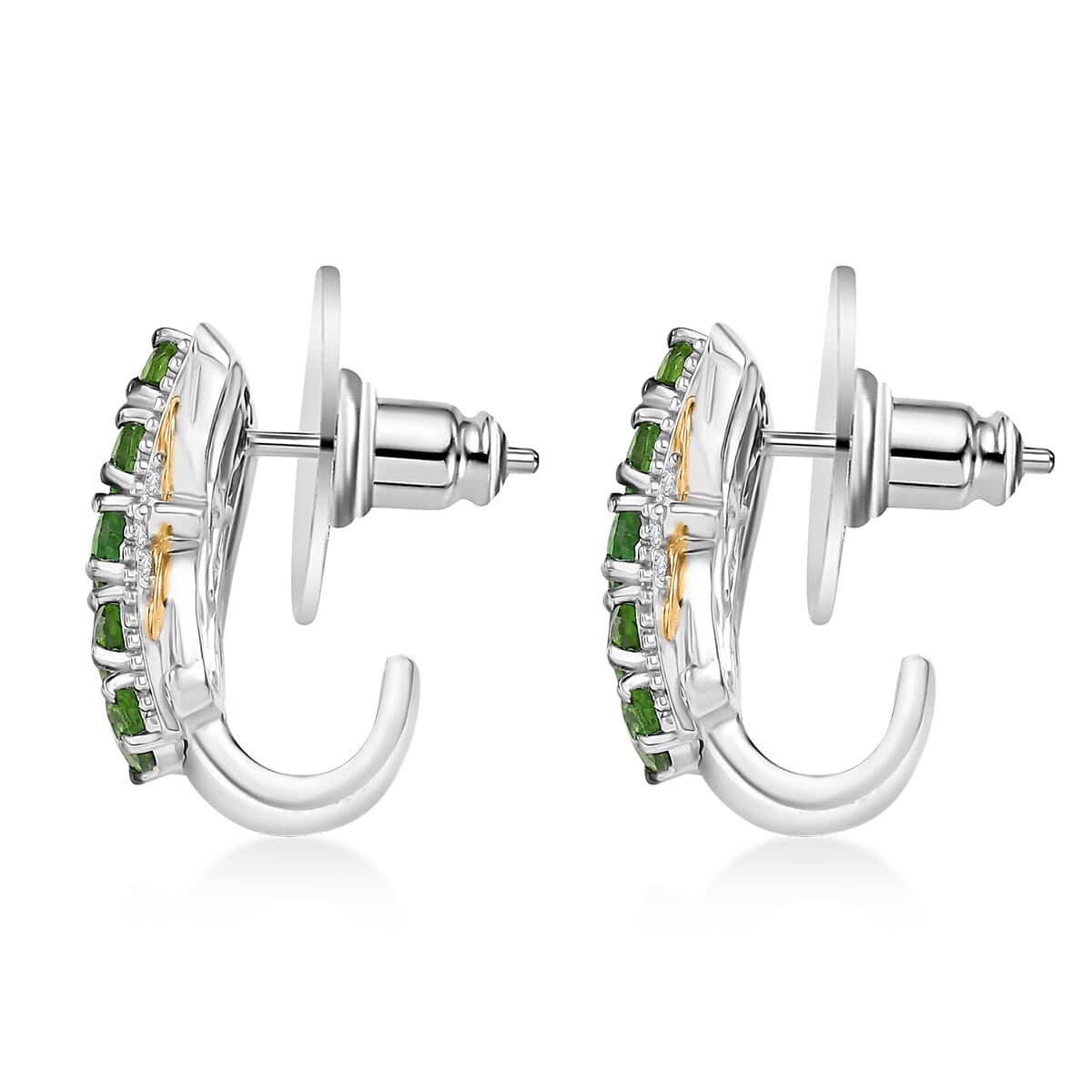 D'Joy Tsavorite Garnet and White Zircon 1.90 ctw Hoop Earrings in 18K Vermeil YG and Rhodium Over Sterling Silver image number 3