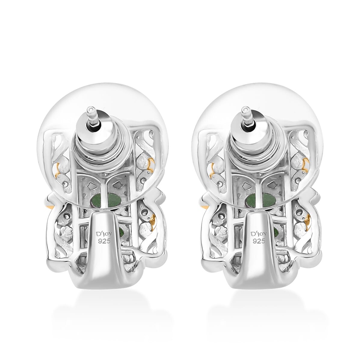 D'Joy Tsavorite Garnet and White Zircon 1.90 ctw Hoop Earrings in 18K Vermeil YG and Rhodium Over Sterling Silver image number 4