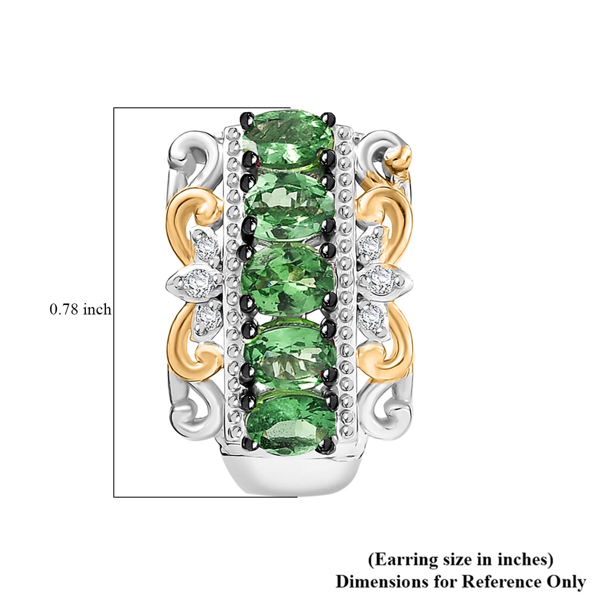 D'Joy Tsavorite Garnet and White Zircon 1.90 ctw Hoop Earrings in 18K Vermeil YG and Rhodium Over Sterling Silver image number 5