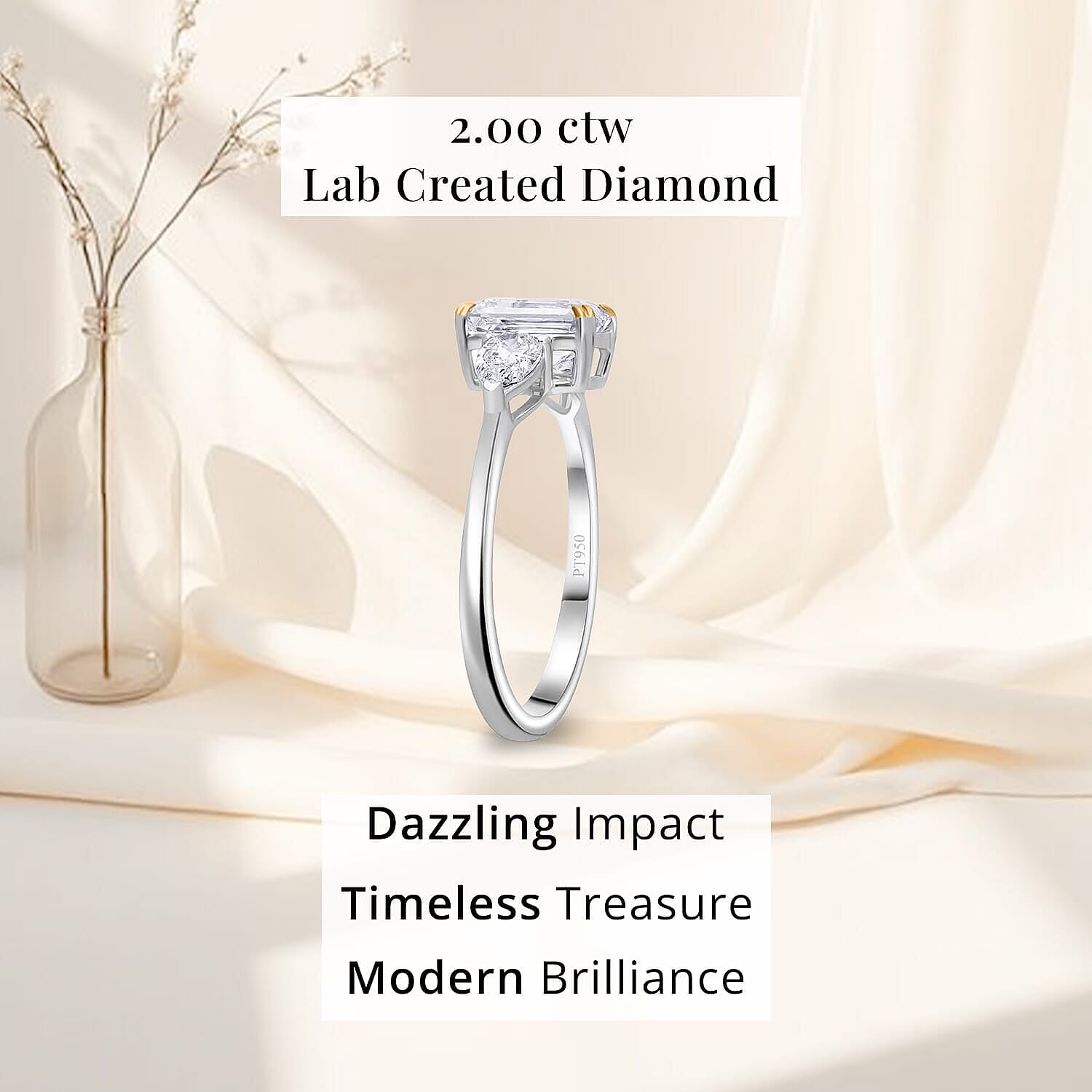 IGI Certified 950 Platinum Luxuriant Lab Grown Diamond (E-F, VS2) Ring (Size 7.5) 2.00 ctw