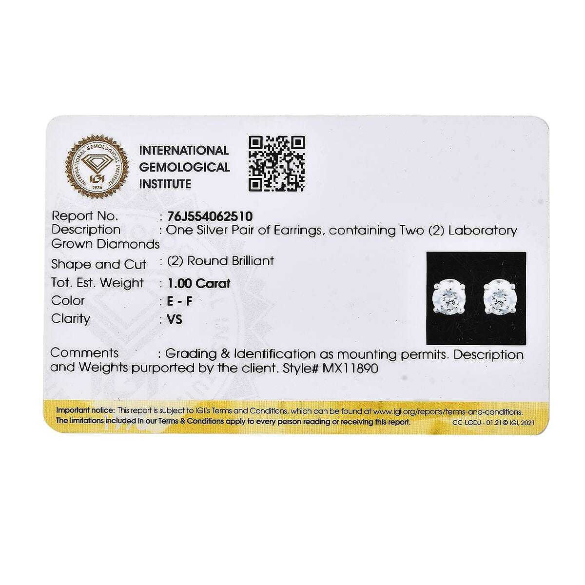 IGI Certified Luxuriant Lab Grown Diamond E-F VS 1.00 ctw Stud Earrings in Platinum Over Sterling Silver image number 8