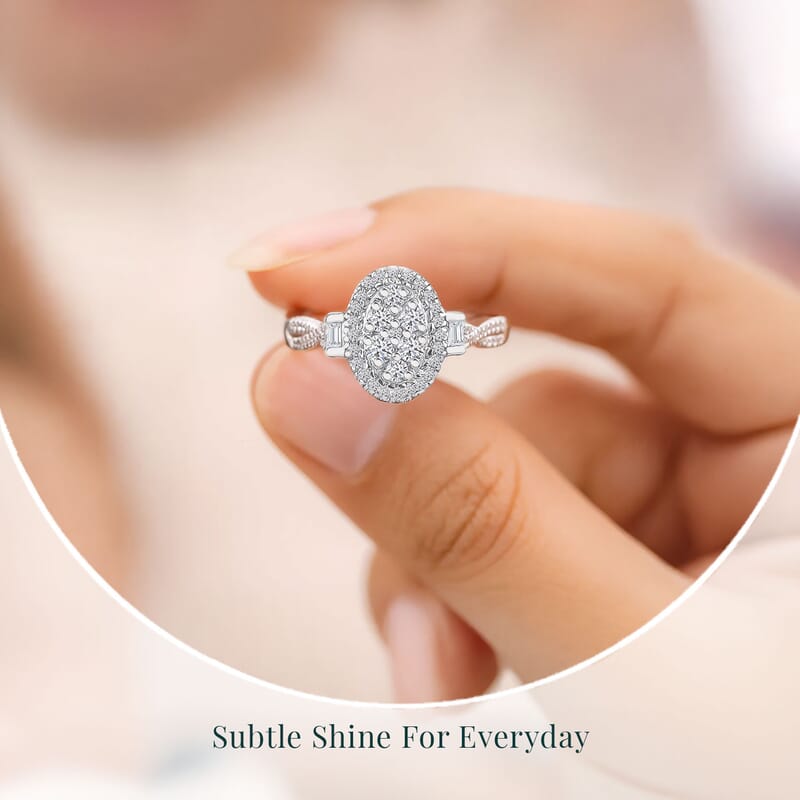 Luxuriant Lab Grown Diamond G-H SI 0.50 ctw Celestial Bloom Ring in Rhodium Over Sterling Silver (Size 6.0) 