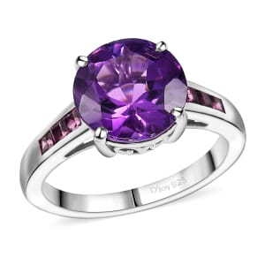 D'Joy African Amethyst and Orissa Rhodolite Garnet 4.40 ctw Ring in Rhodium Over Sterling Silver (Size 10.0)