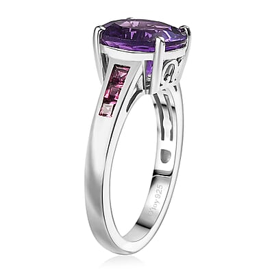 D'Joy African Amethyst and Orissa Rhodolite Garnet 4.40 ctw Ring in Rhodium Over Sterling Silver (Size 10.0)