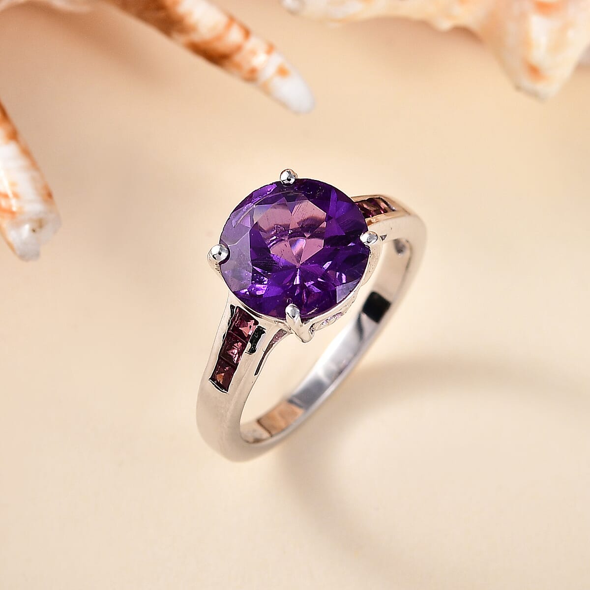 D'Joy African Amethyst and Orissa Rhodolite Garnet 4.40 ctw Ring in Rhodium Over Sterling Silver (Size 5.0) image number 1