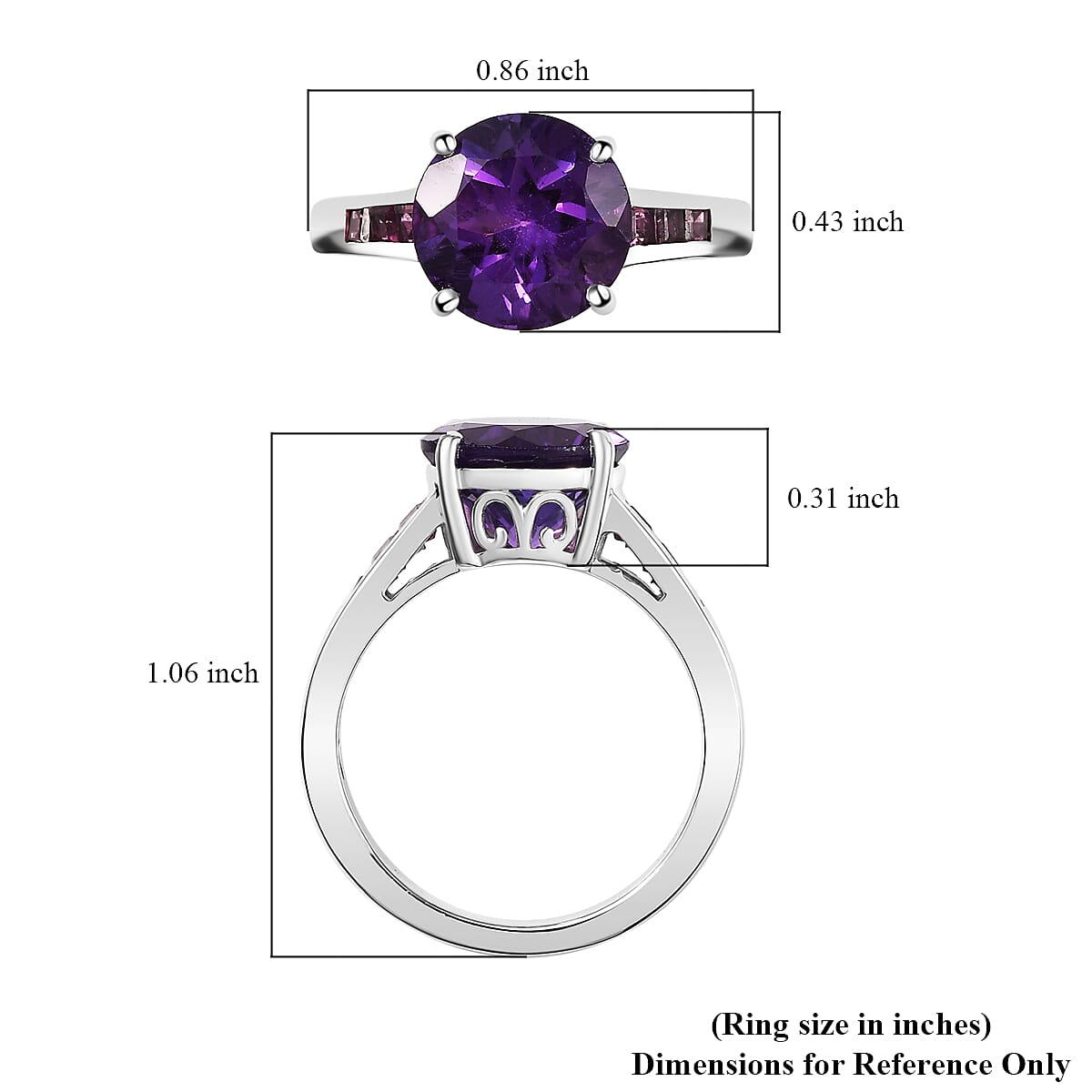 D'Joy African Amethyst and Orissa Rhodolite Garnet 4.40 ctw Ring in Rhodium Over Sterling Silver (Size 5.0) image number 5