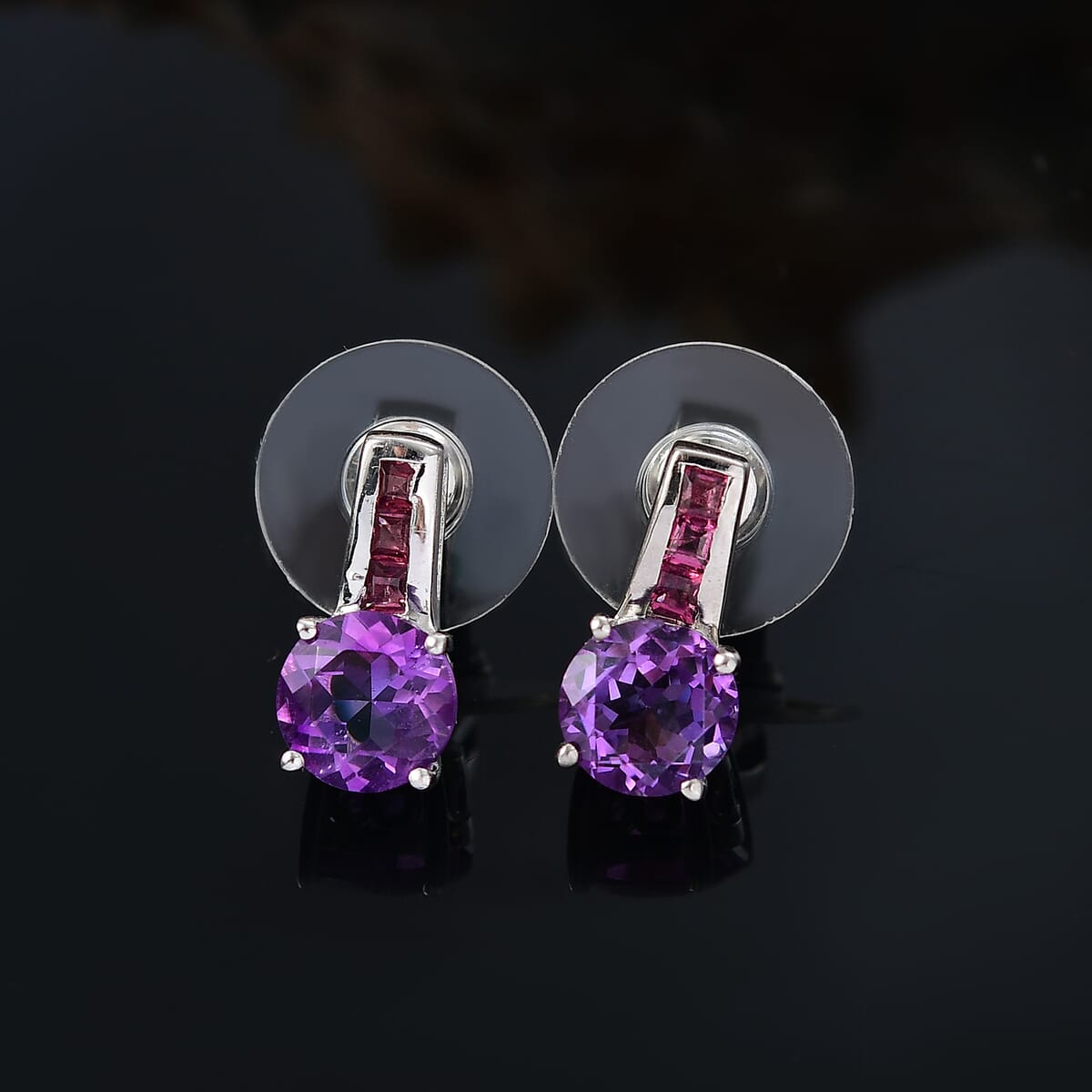 D'Joy African Amethyst and Orissa Rhodolite Garnet 2.80 ctw Earrings in Rhodium Over Sterling Silver image number 1
