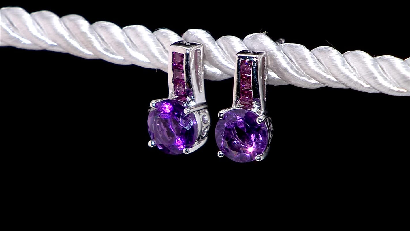 D'Joy African Amethyst and Orissa Rhodolite Garnet 2.80 ctw Earrings in Rhodium Over Sterling Silver