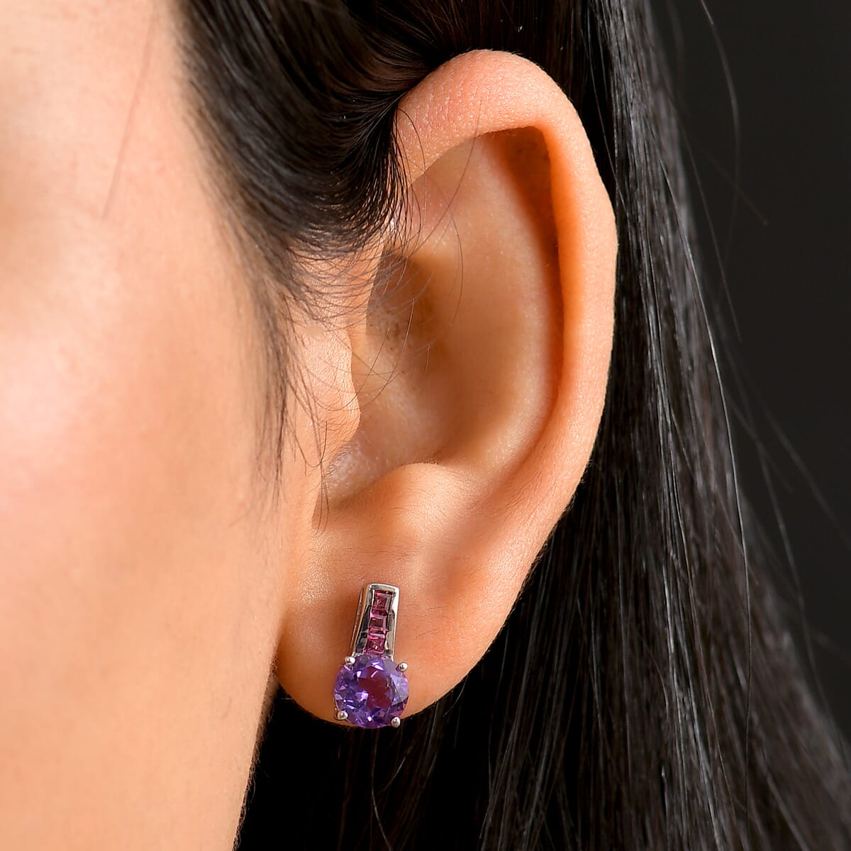 D'Joy African Amethyst and Orissa Rhodolite Garnet 2.80 ctw Earrings in Rhodium Over Sterling Silver image number 2
