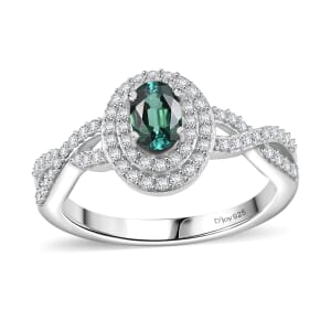 D'Joy Premium Pirineu Lagoon Tourmaline and Moissanite 1.00 ctw Infinity Halo Ring in Rhodium Over Sterling Silver (Size 6.0)