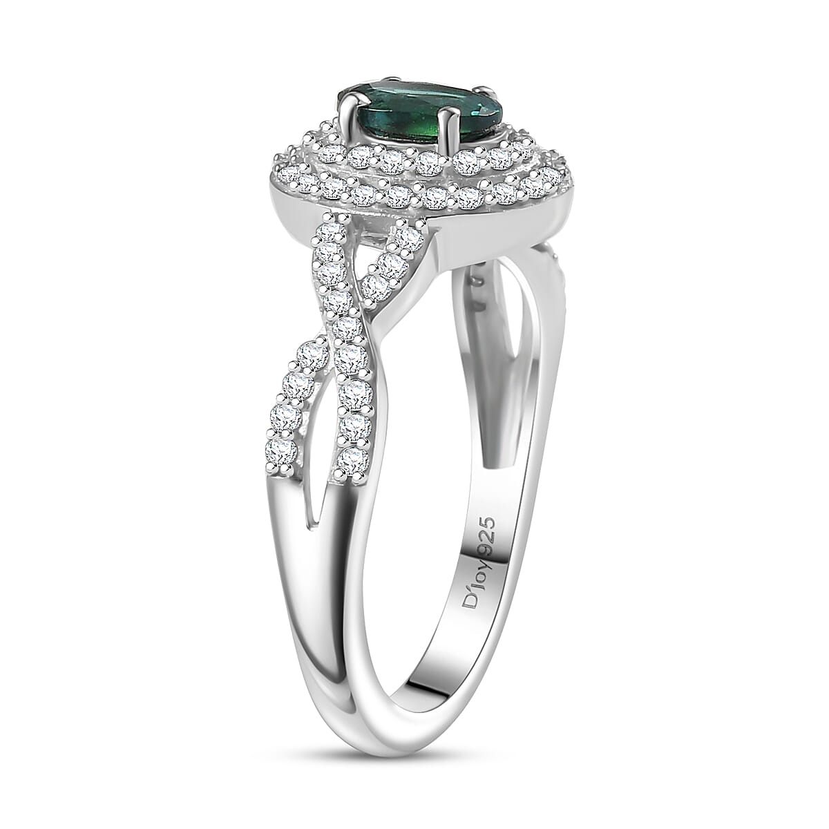 D'Joy Premium Pirineu Lagoon Tourmaline and Moissanite 1.00 ctw Infinity Halo Ring in Rhodium Over Sterling Silver (Size 6.0)