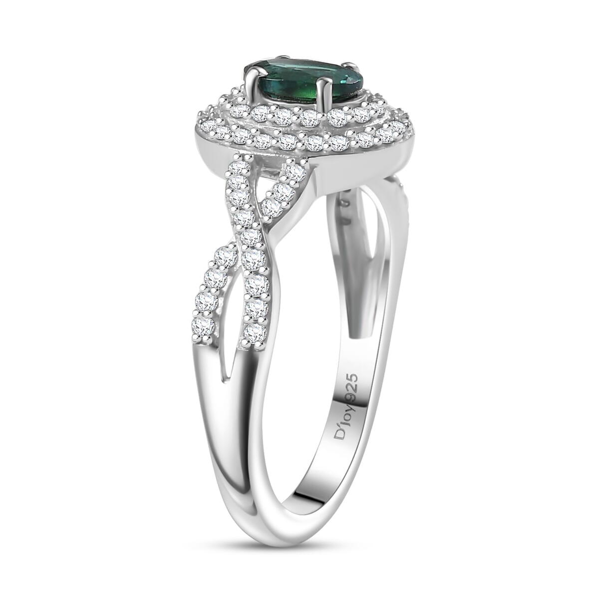 D'Joy Premium Pirineu Lagoon Tourmaline and Moissanite 1.00 ctw Infinity Halo Ring in Rhodium Over Sterling Silver (Size 6.0) image number 3