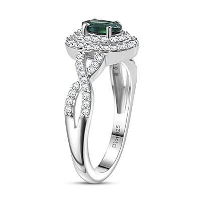 D'Joy Premium Pirineu Lagoon Tourmaline and Moissanite 1.00 ctw Infinity Halo Ring in Rhodium Over Sterling Silver (Size 6.0)