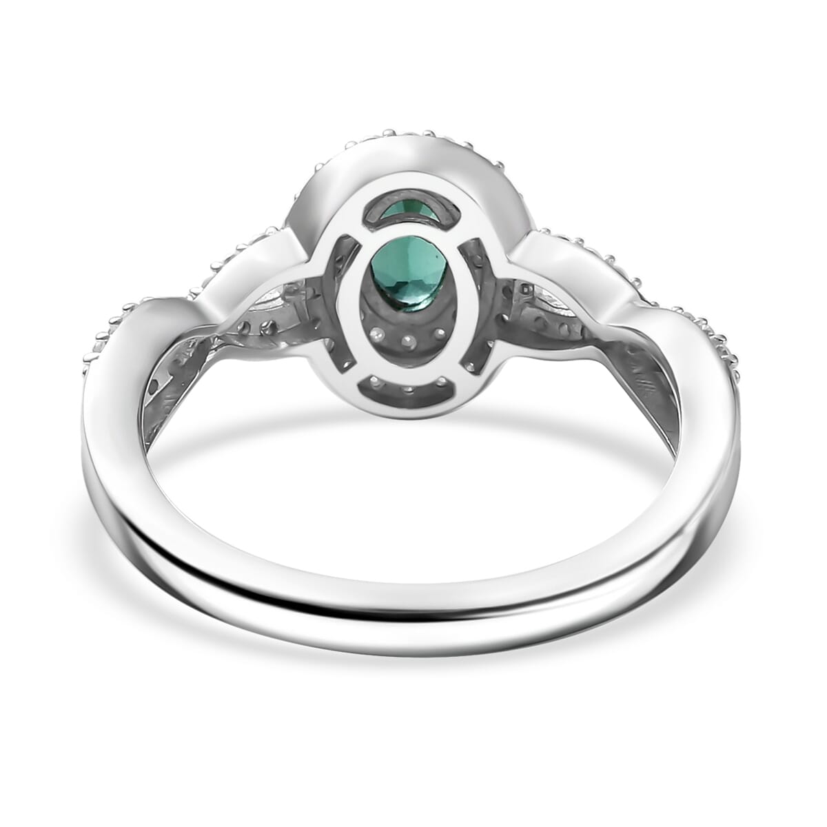 D'Joy Premium Pirineu Lagoon Tourmaline and Moissanite 1.00 ctw Infinity Halo Ring in Rhodium Over Sterling Silver (Size 6.0) image number 4