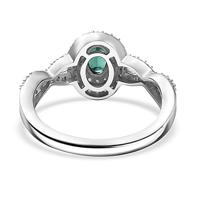 D'Joy Premium Pirineu Lagoon Tourmaline and Moissanite 1.00 ctw Infinity Halo Ring in Rhodium Over Sterling Silver (Size 6.0)