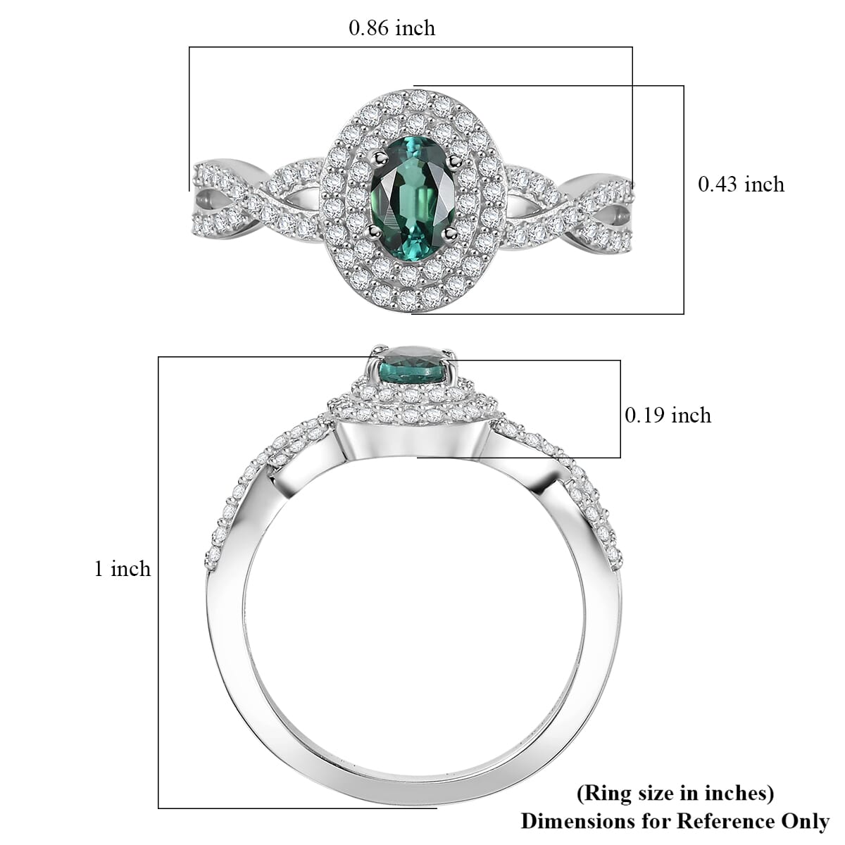 D'Joy Premium Pirineu Lagoon Tourmaline and Moissanite 1.00 ctw Infinity Halo Ring in Rhodium Over Sterling Silver (Size 6.0) image number 5