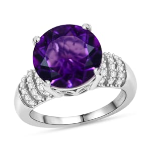 African Amethyst and White Zircon 6.50 ctw Ring in Rhodium Over Sterling Silver (Size 10.0)