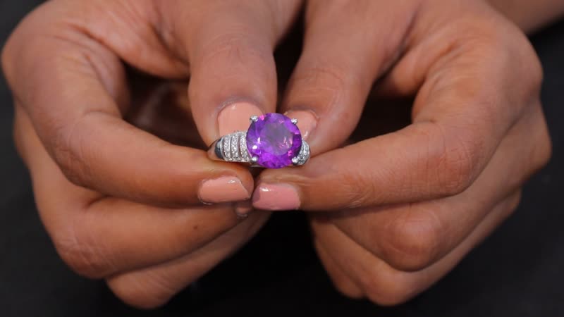 African Amethyst and White Zircon 6.50 ctw Ring in Rhodium Over Sterling Silver (Size 10.0)