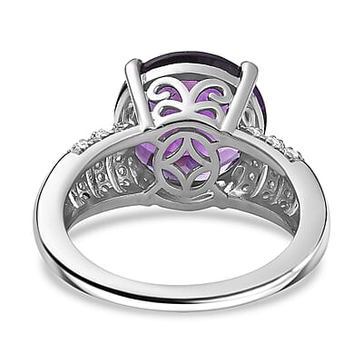 D'Joy African Amethyst and White Zircon 6.50 ctw Ring in Rhodium Over Sterling Silver (Size 10.0)