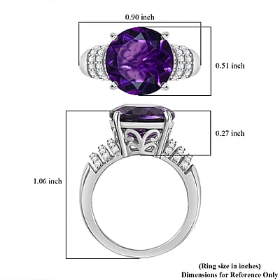 D'Joy African Amethyst and White Zircon 6.50 ctw Ring in Rhodium Over Sterling Silver (Size 10.0)
