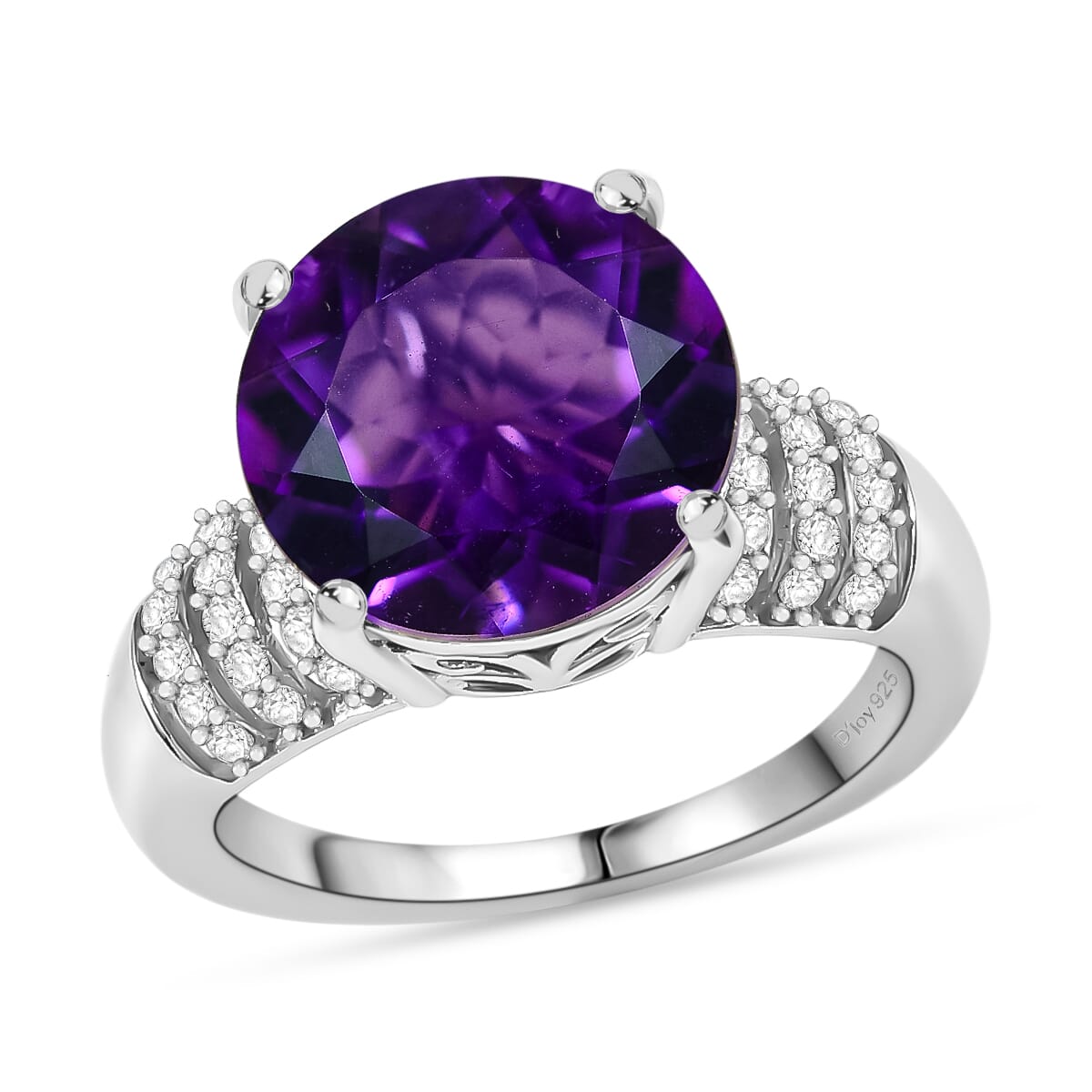 African Amethyst and White Zircon 6.50 ctw Ring in Rhodium Over Sterling Silver (Size 6.0) image number 0