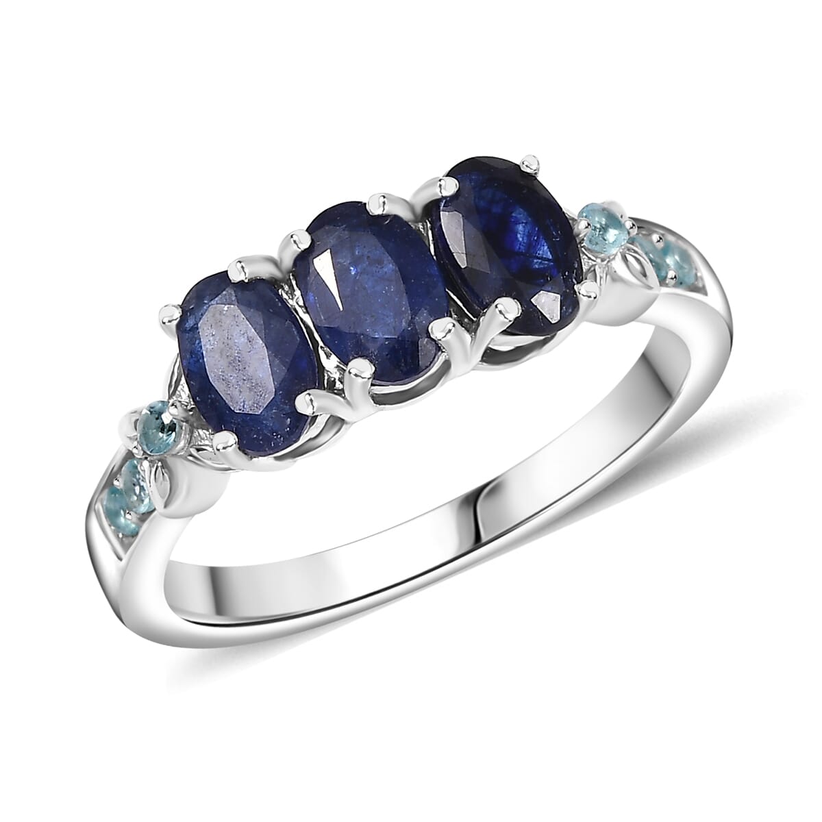 D'Joy Masoala Sapphire (D) and Paraiba Apatite 2.20 ctw Ring in Rhodium Over Sterling Silver (Size 10.0) image number 0