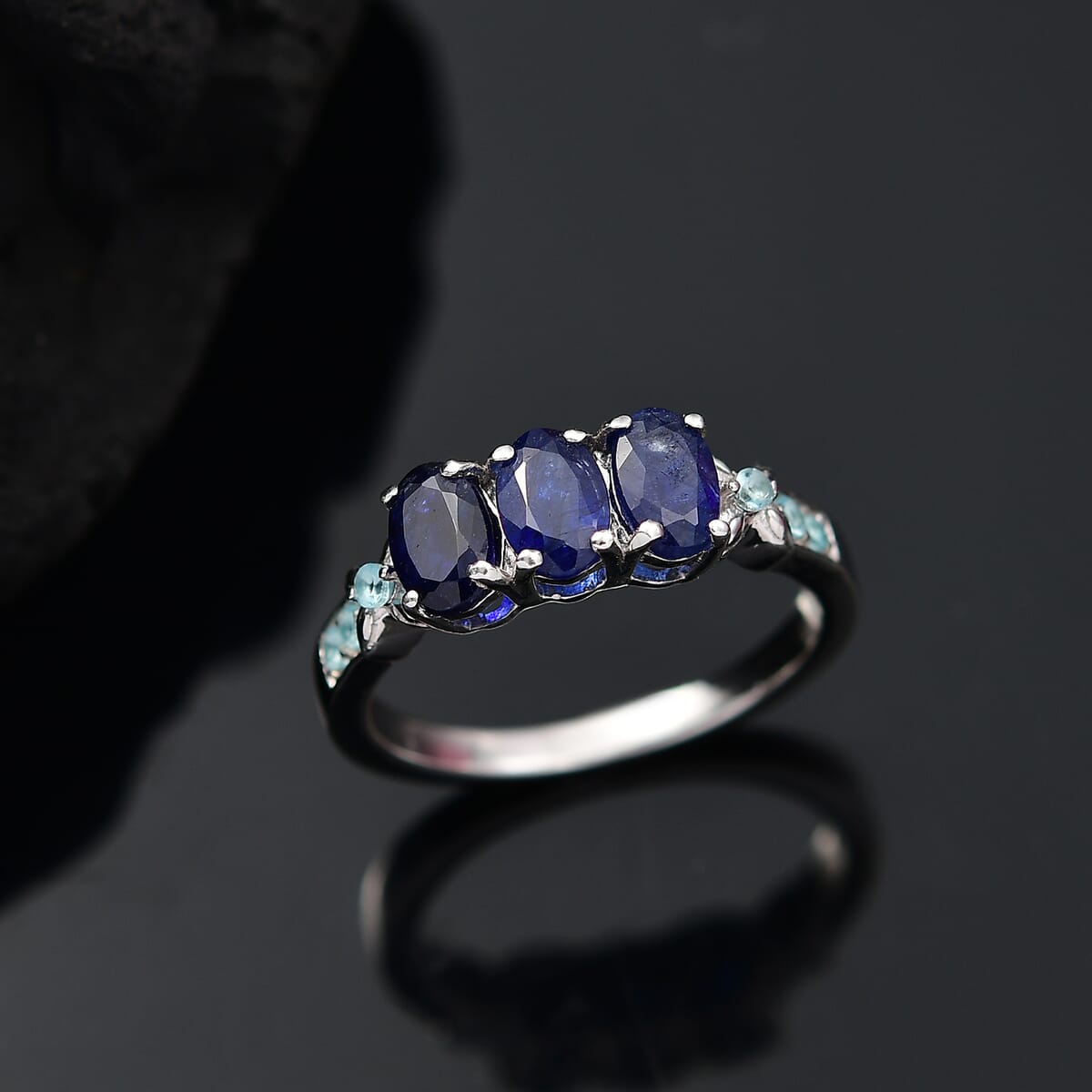 D'Joy Masoala Sapphire (D) and Paraiba Apatite 2.20 ctw Ring in Rhodium Over Sterling Silver (Size 10.0) image number 1