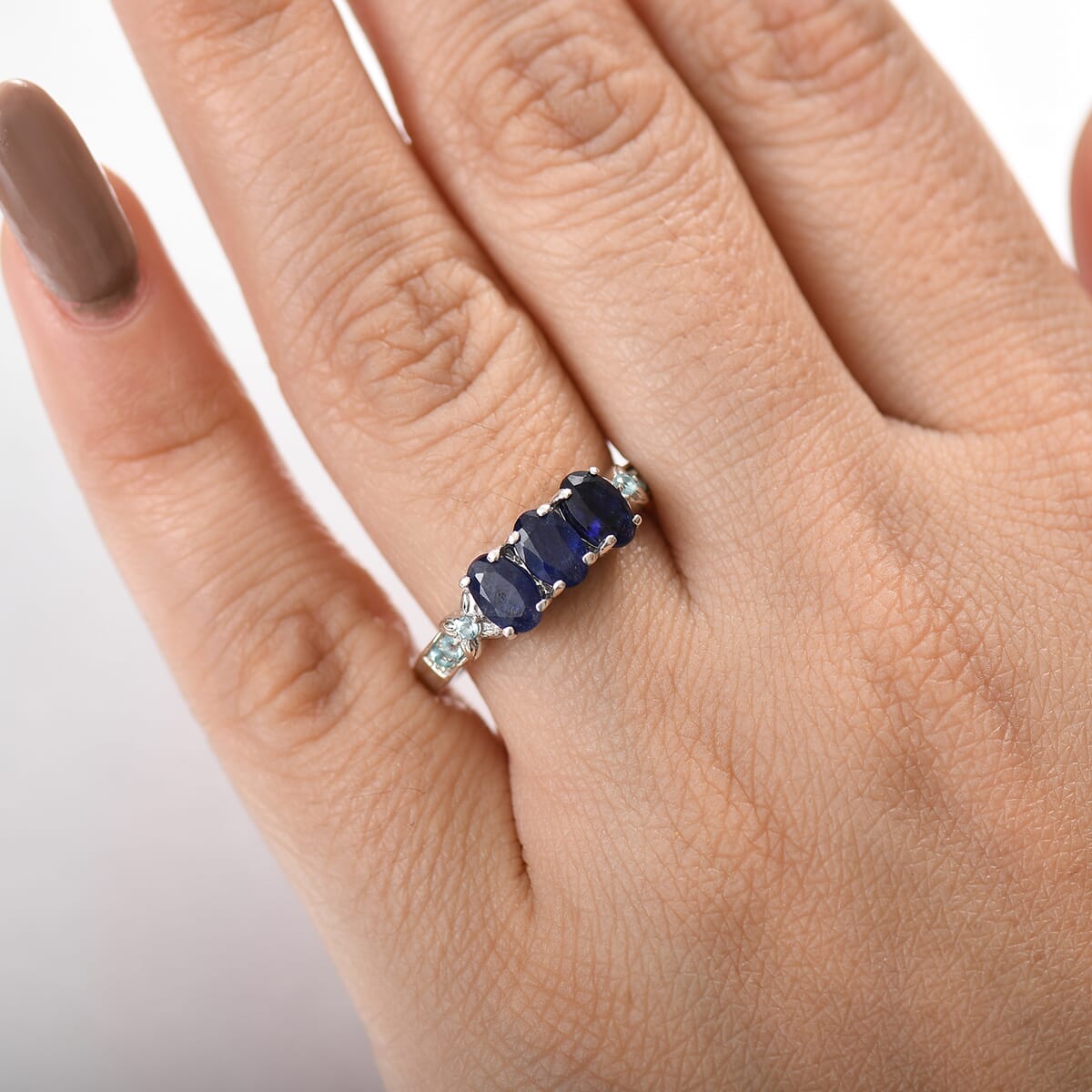 D'Joy Masoala Sapphire (D) and Paraiba Apatite 2.20 ctw Ring in Rhodium Over Sterling Silver (Size 10.0) image number 2