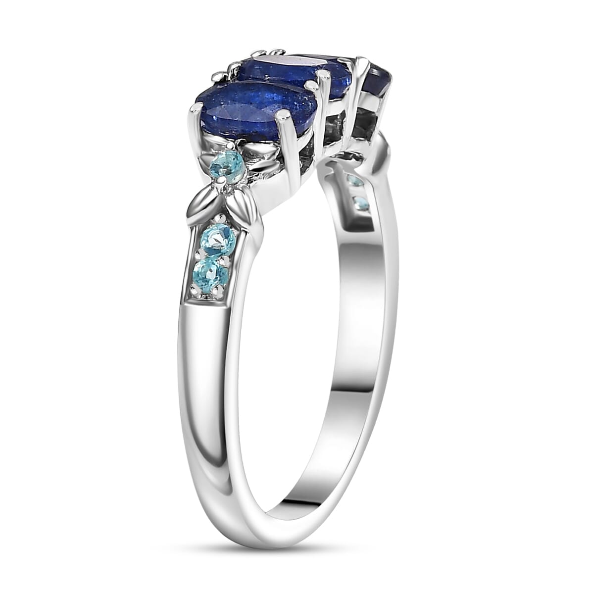 D'Joy Masoala Sapphire (D) and Paraiba Apatite 2.20 ctw Ring in Rhodium Over Sterling Silver (Size 10.0) image number 3