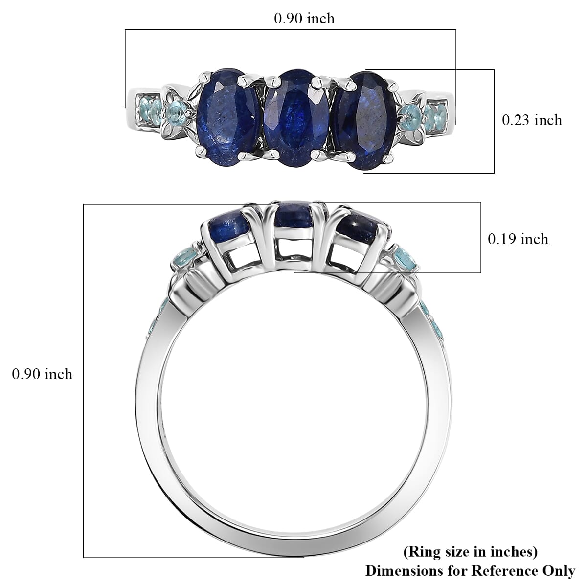 D'Joy Masoala Sapphire (D) and Paraiba Apatite 2.20 ctw Ring in Rhodium Over Sterling Silver (Size 10.0) image number 5