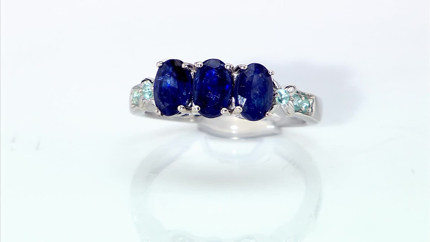 Masoala Sapphire (D) and Paraiba Apatite 2.20 ctw Ring in Rhodium Over Sterling Silver (Size 10.0)