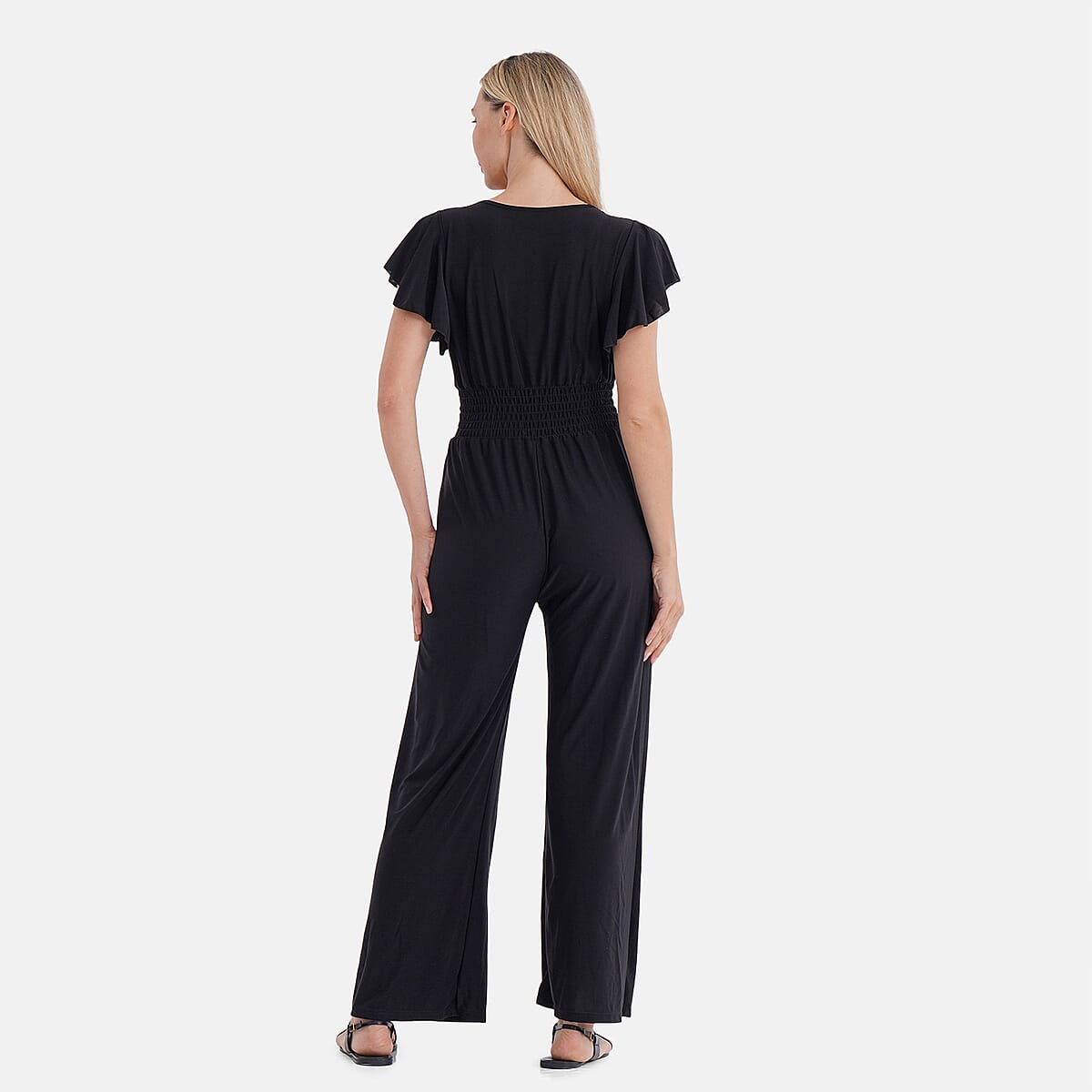 TAMSY Onyx Smocked Jumpsuit with Flutter Sleeve - One size Fits Most image number 1