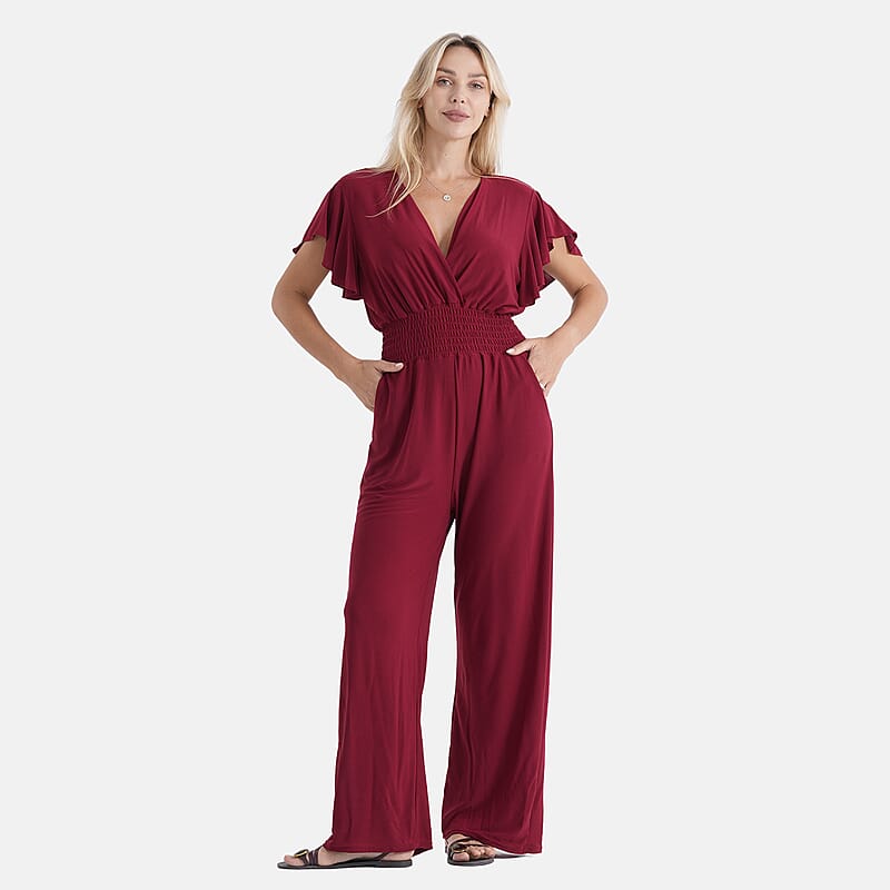 La Marey Ruby Smocked Jumpsuit with Flutter Sleeve - One Size Fits Most