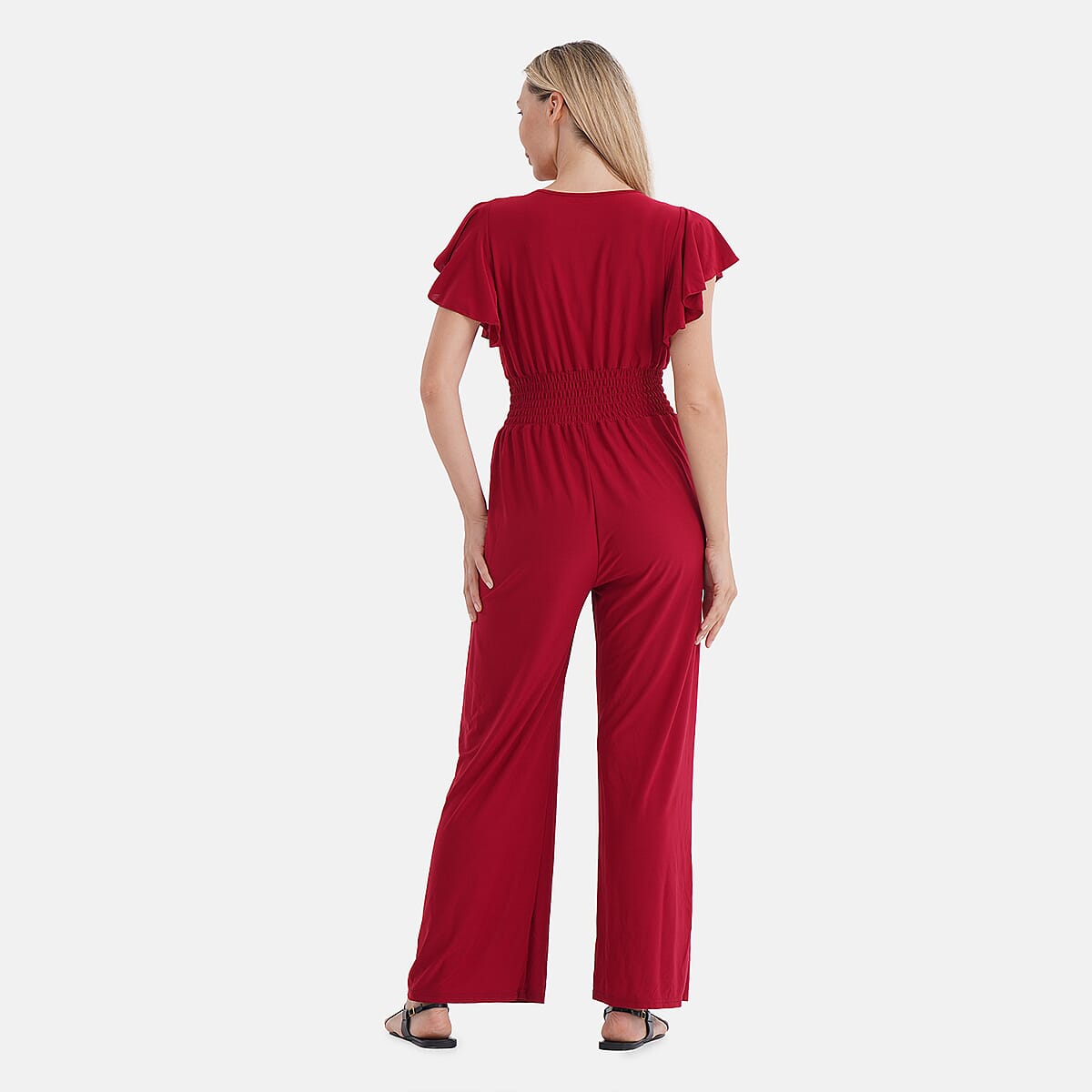 TAMSY Ruby Smocked Jumpsuit with Flutter Sleeve - One size Fits Most image number 1