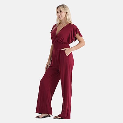 La Marey Ruby Smocked Jumpsuit with Flutter Sleeve - One Size Fits Most