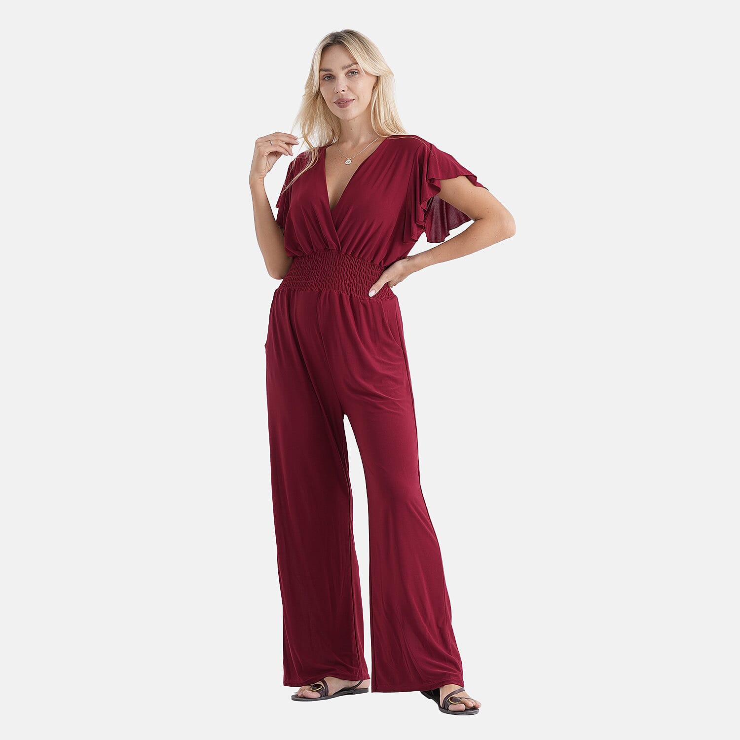 La Marey Ruby Smocked Jumpsuit with Flutter Sleeve - One Size Fits Most
