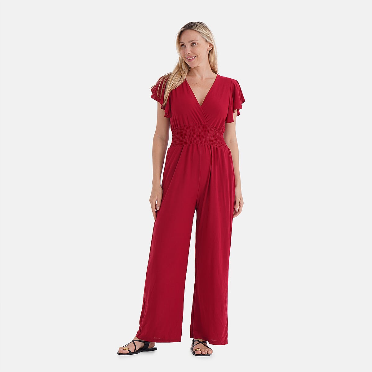 TAMSY Ruby Smocked Jumpsuit with Flutter Sleeve - One size Fits Most image number 3
