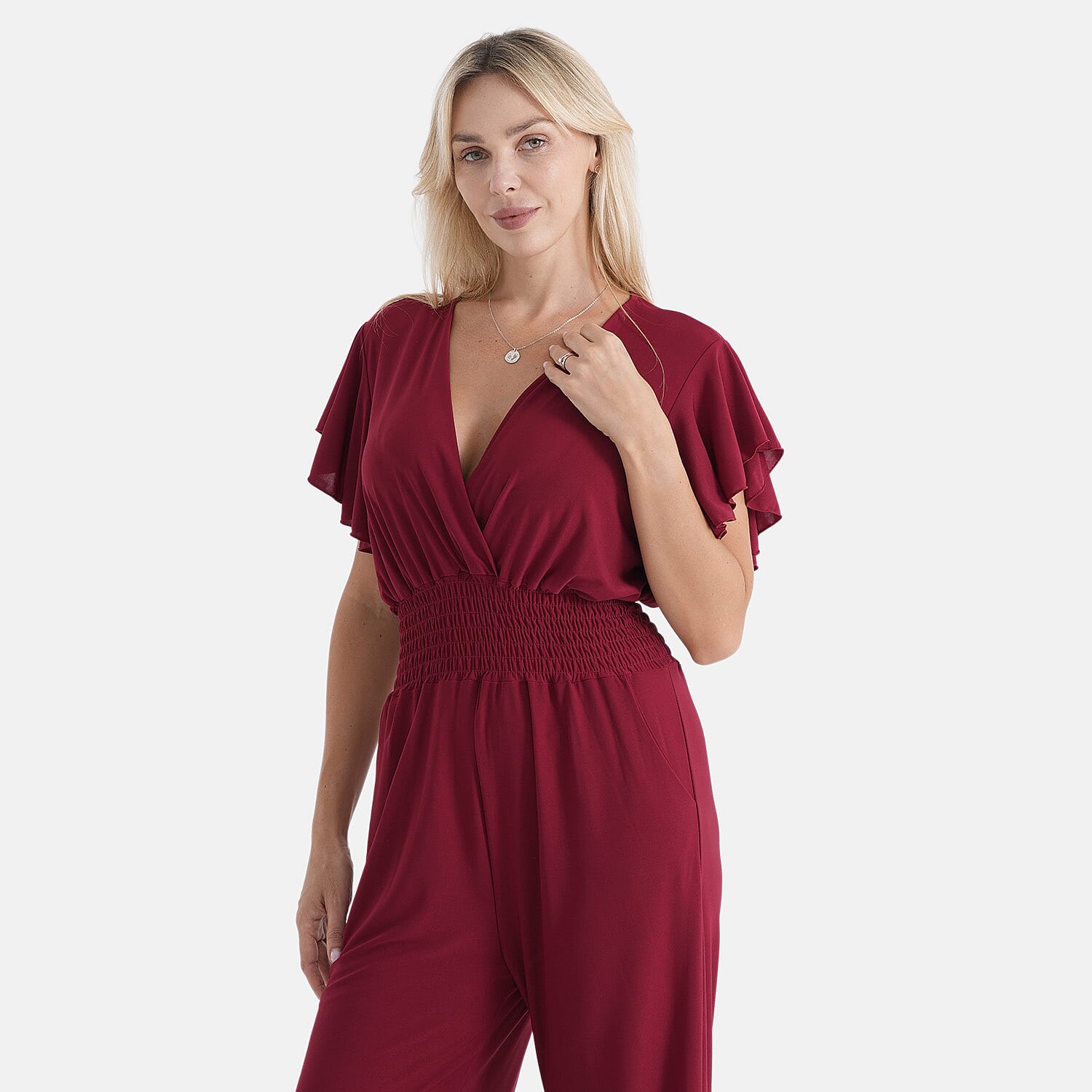 La Marey Ruby Smocked Jumpsuit with Flutter Sleeve - One Size Fits Most