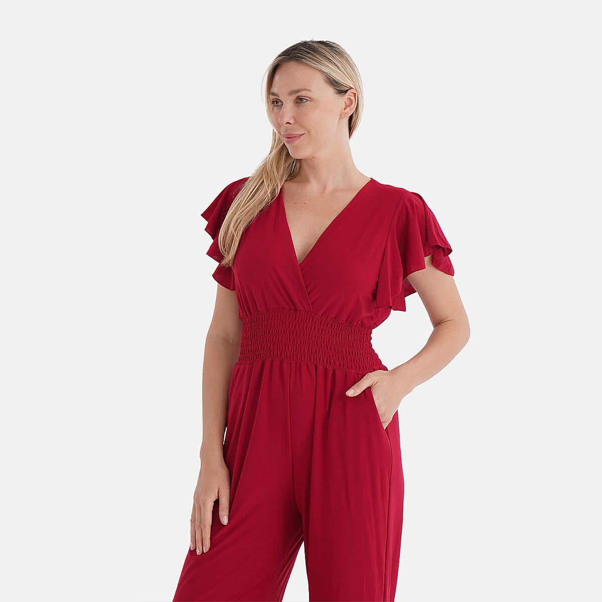 TAMSY Ruby Smocked Jumpsuit with Flutter Sleeve - One size Fits Most image number 4