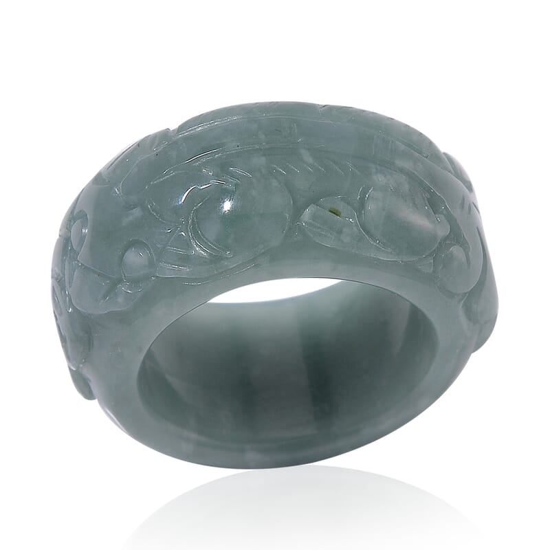 Natural Olmec Jadeite 60.00 ctw Carved Pixiu Band Ring (Size 10.0)