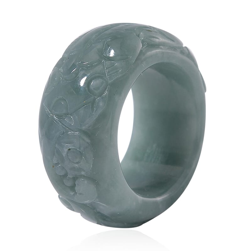 Natural Olmec Jadeite 60.00 ctw Carved Pixiu Band Ring (Size 10.0)