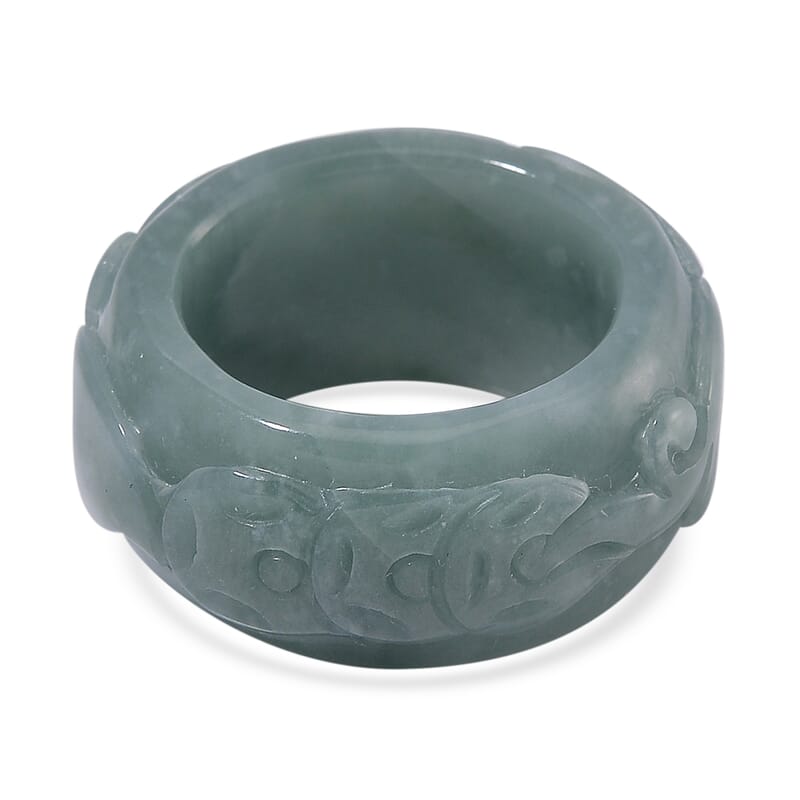 Natural Olmec Jadeite 60.00 ctw Carved Pixiu Band Ring (Size 10.0)