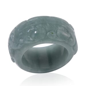 Natural Olmec Jadeite 60.00 ctw Carved Pixiu Band Ring (Size 7.0)